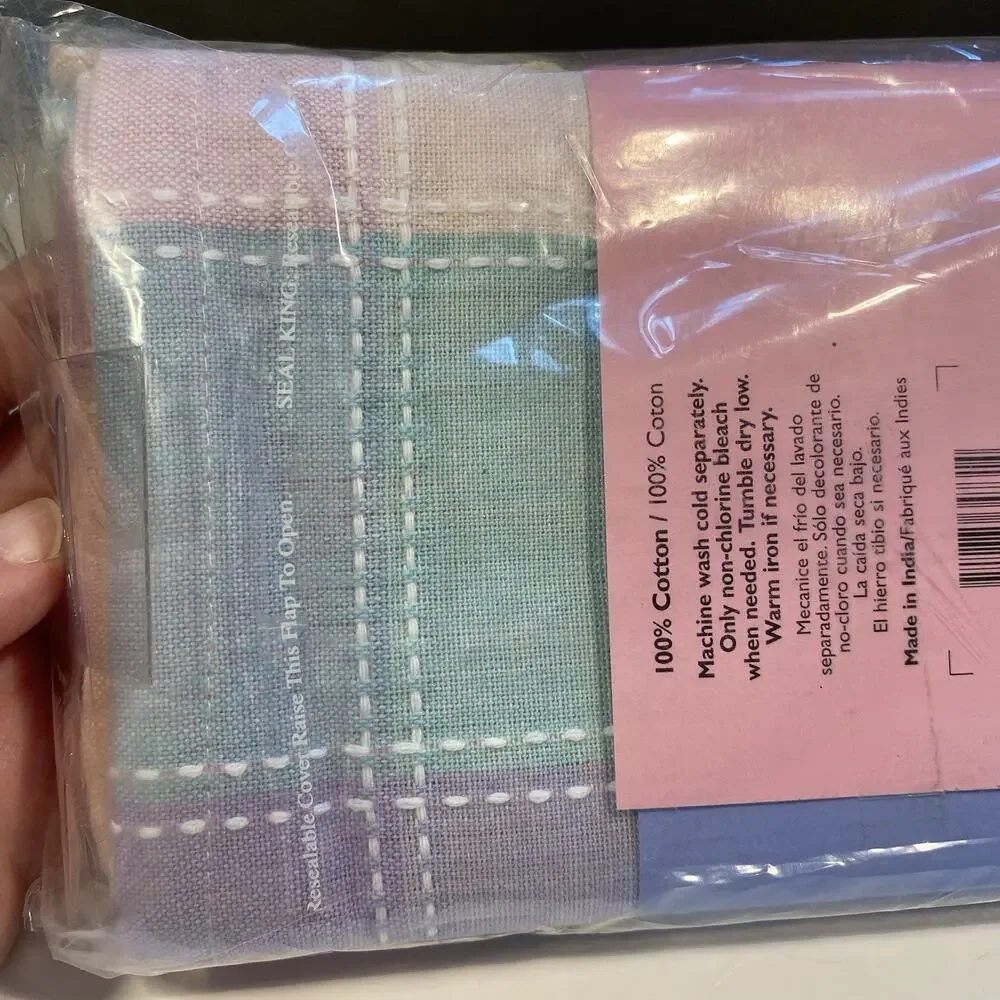 Home Wear Spring Breeze Hemstitch Napkins Pastel Plaid 100% Cotton